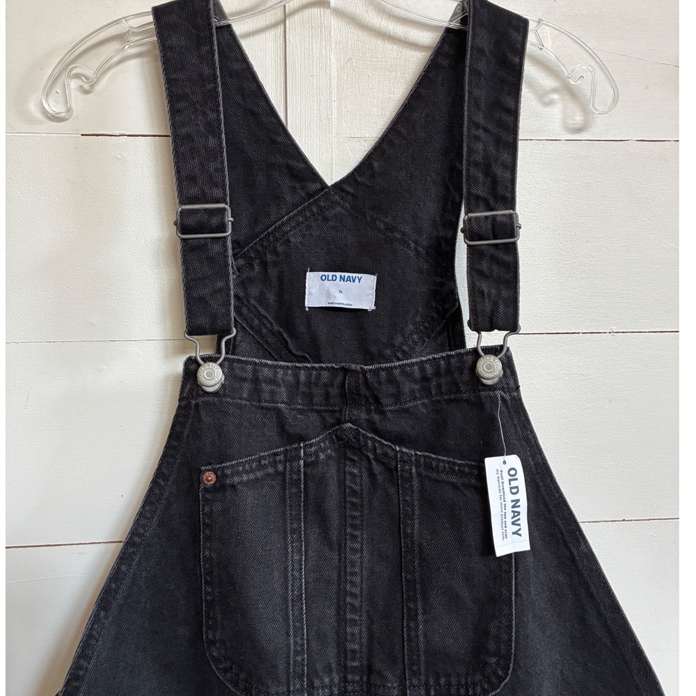 Old Navy Slouchy Straight Black Denim Shortalls Overalls Womens XL NWT 549515 - Picture 3 of 10